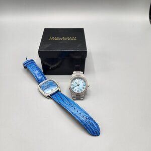 Joan Rivers Classics Collection Watch Lot V377 Blue Leather & Clear Bands NEW